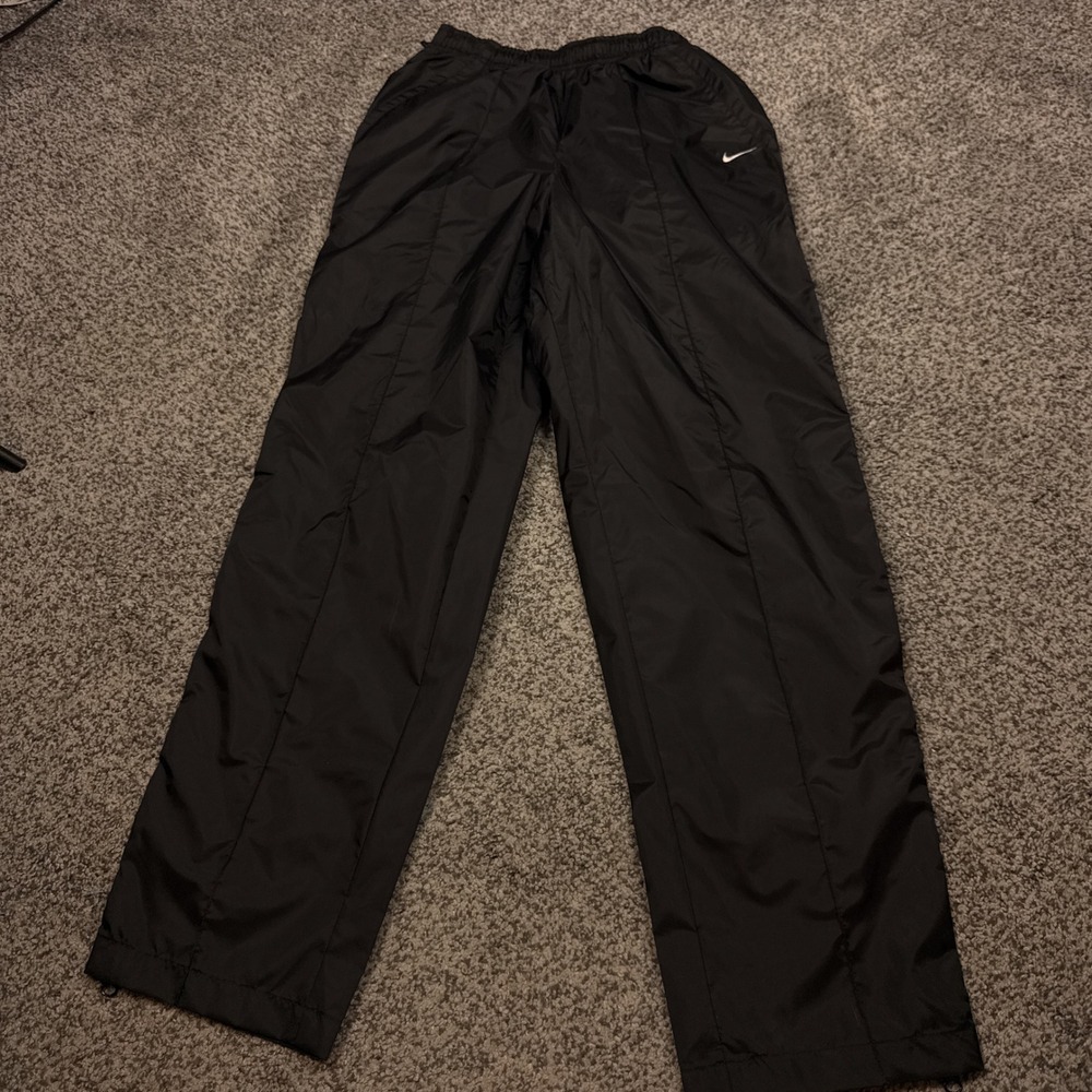 Vintage Nike Track Pants Youth M Black Windbreaker Zipper Leg Swoosh Logo Y2K